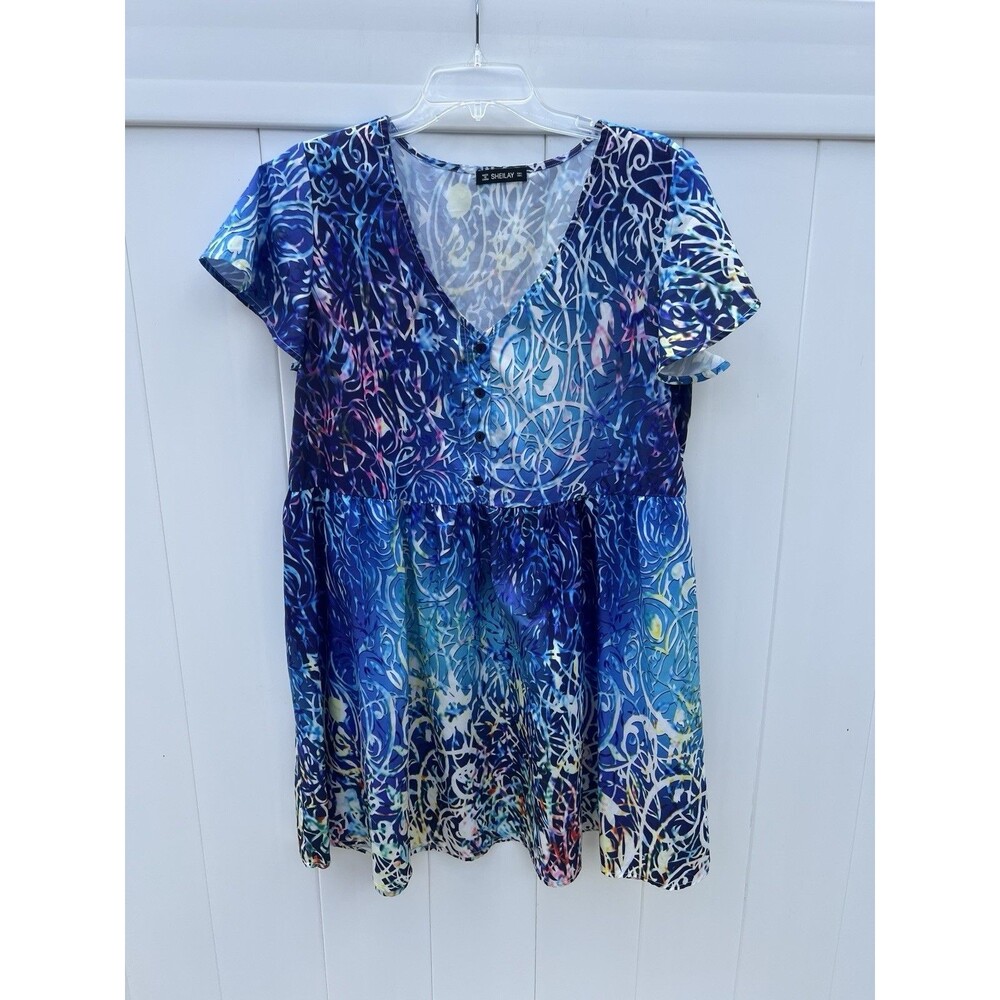 Sheilay Dress Women Size Large Floral V Neck Pullover Lightweight